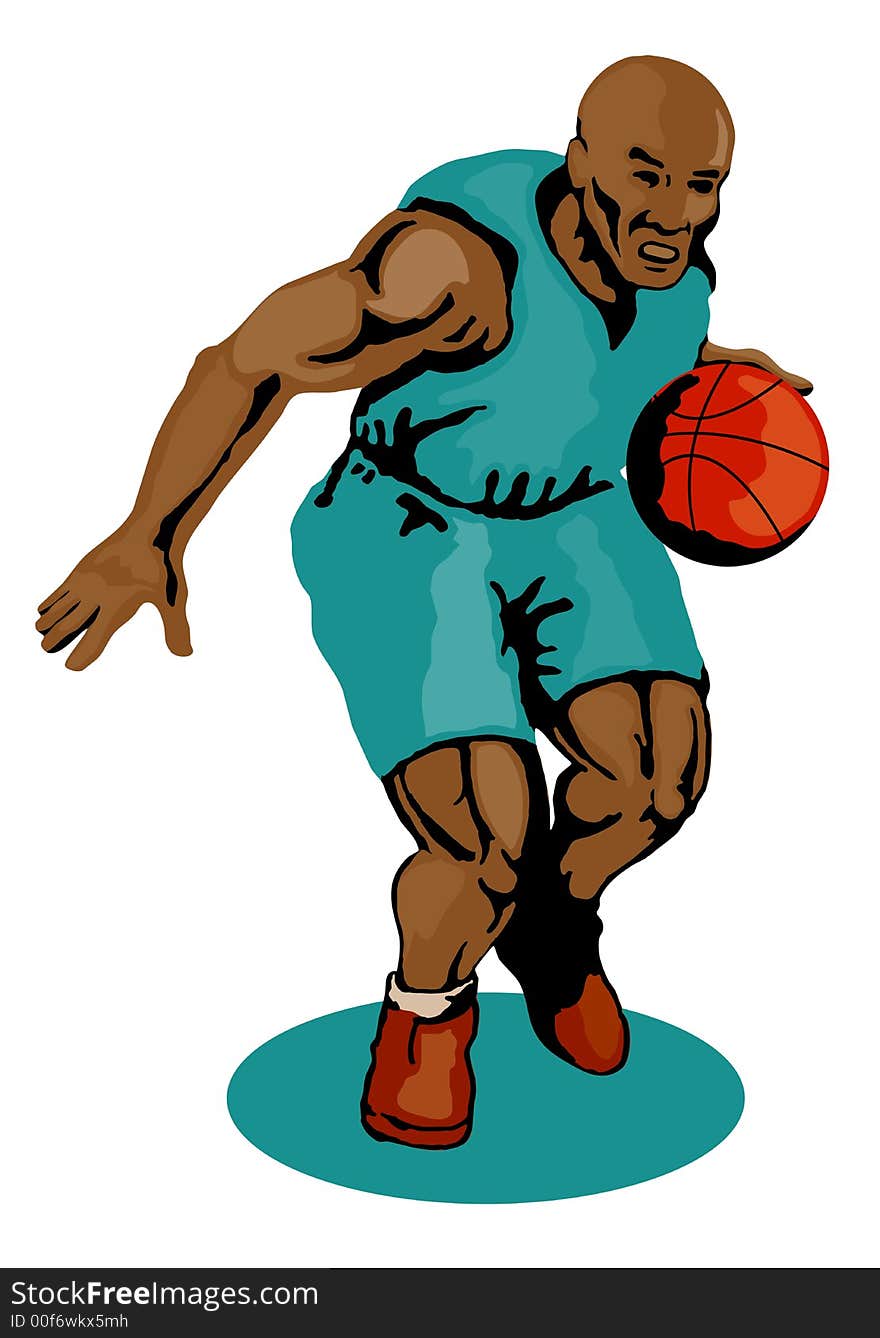 Basketballer dribbling green