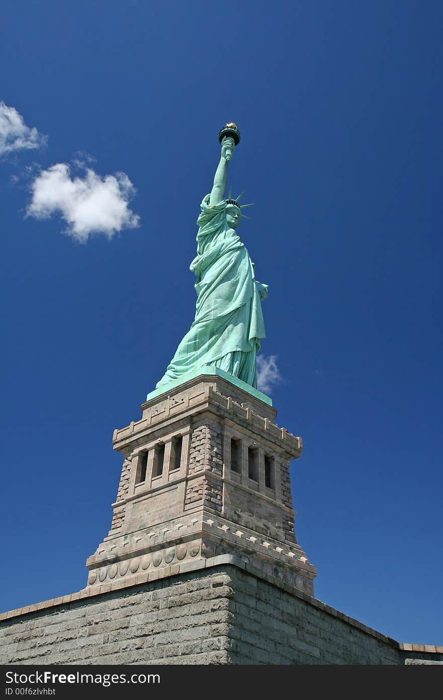 Statue of Liberty close up under a clear blue sky