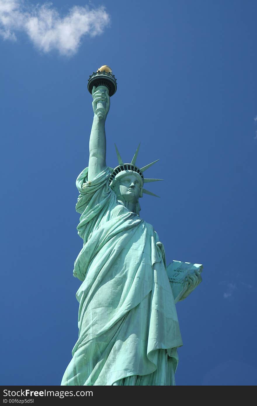 Statue of Liberty close up under a clear blue sky