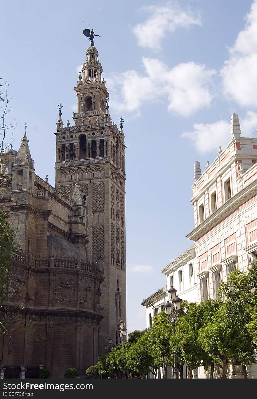 Image of the cathedral and giralda of Seville from the seat of the triumph. Image of the cathedral and giralda of Seville from the seat of the triumph