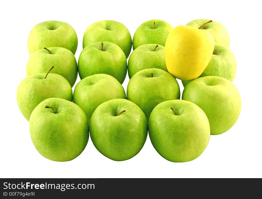 Green apples and a yellow one