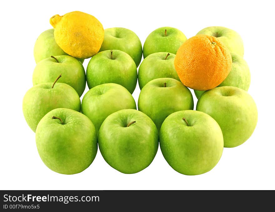 Green apples, a lemon and an o