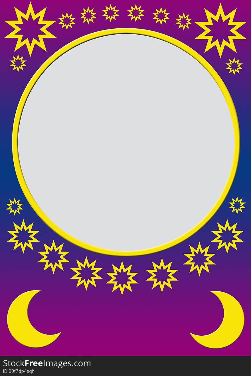 A nice frame with gradient background, golden stars and moons