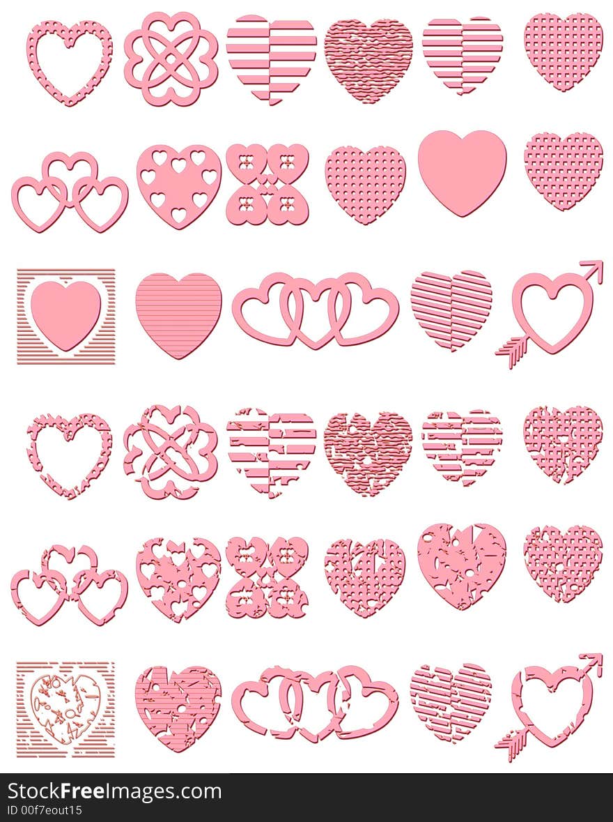 Lots of illustrations of contemporary and grunge style heart shapes. Lots of illustrations of contemporary and grunge style heart shapes