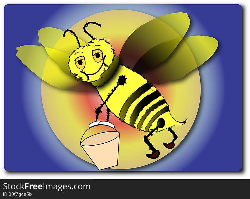 Humble-bee called Bzzuker flies on sunny sky. Humble-bee called Bzzuker flies on sunny sky