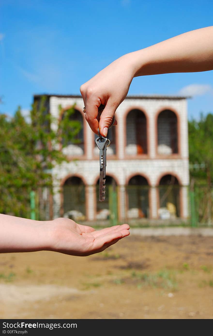 Keys of new house on blue sky background