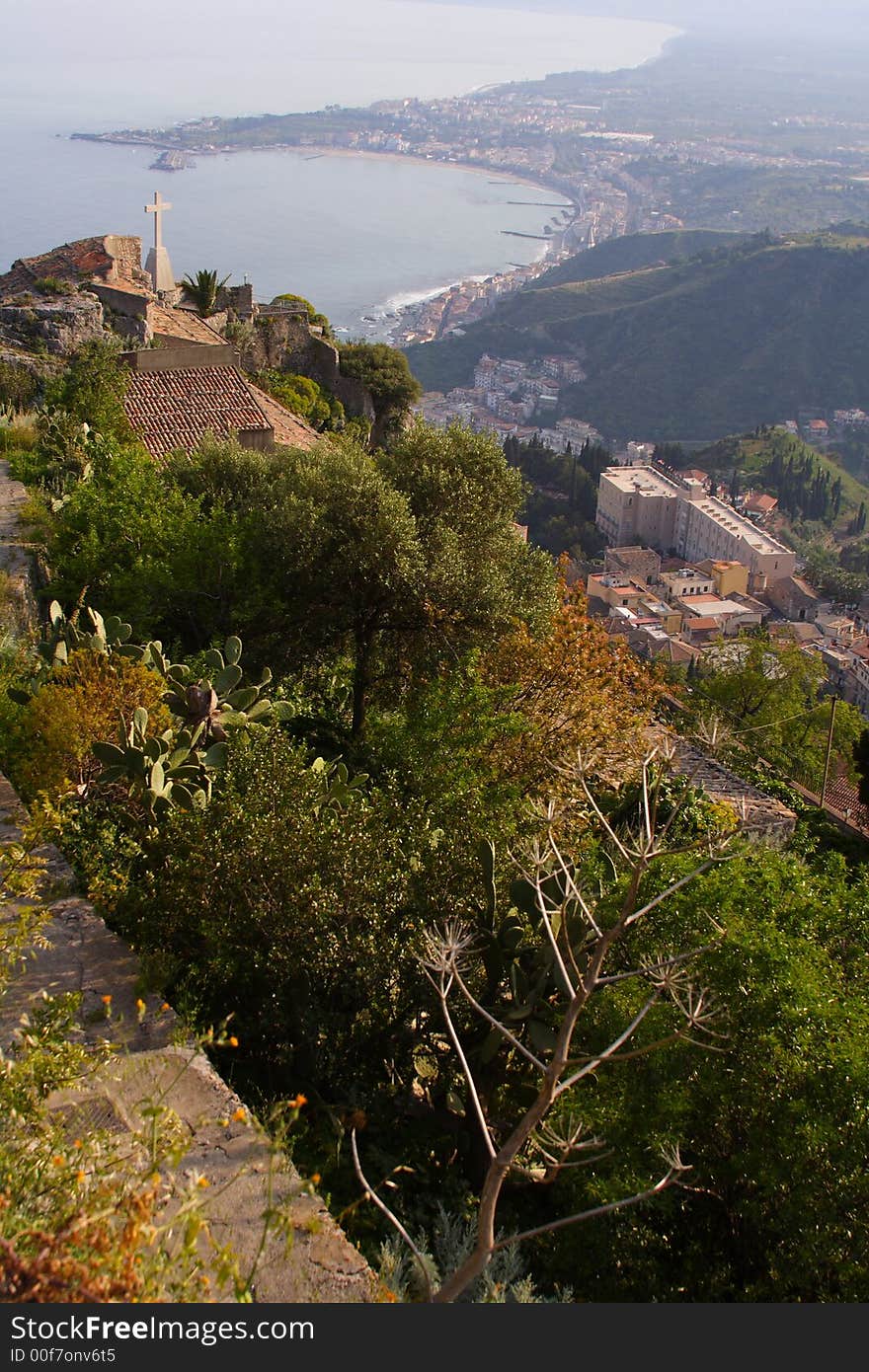 View on the taormina bay in sicily from the top of this village. View on the taormina bay in sicily from the top of this village