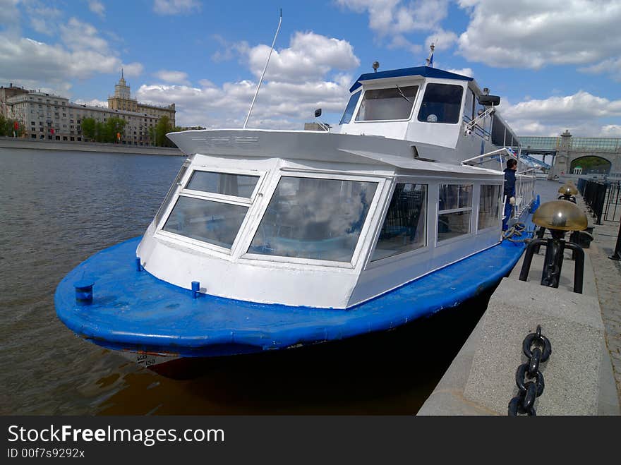 River boat floating on Moscow River. River boat floating on Moscow River