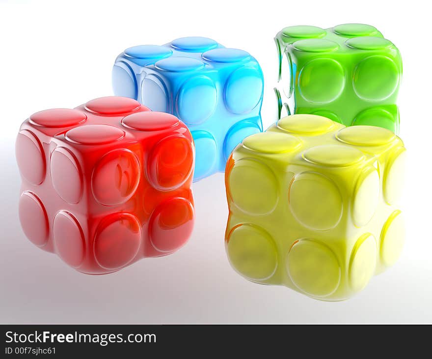 Varicoloured child's blocks for games in outdoor on a white background