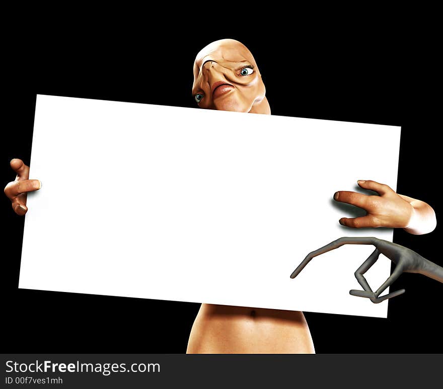 An image of an alien that is holding a blank sign. An image of an alien that is holding a blank sign.