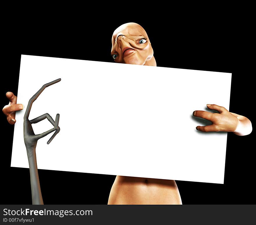 An image of an alien that is holding a blank sign. An image of an alien that is holding a blank sign.