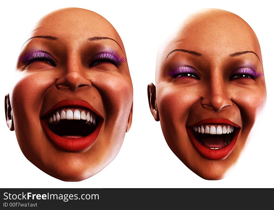 A set of female faces that are showing happy emotions. A set of female faces that are showing happy emotions