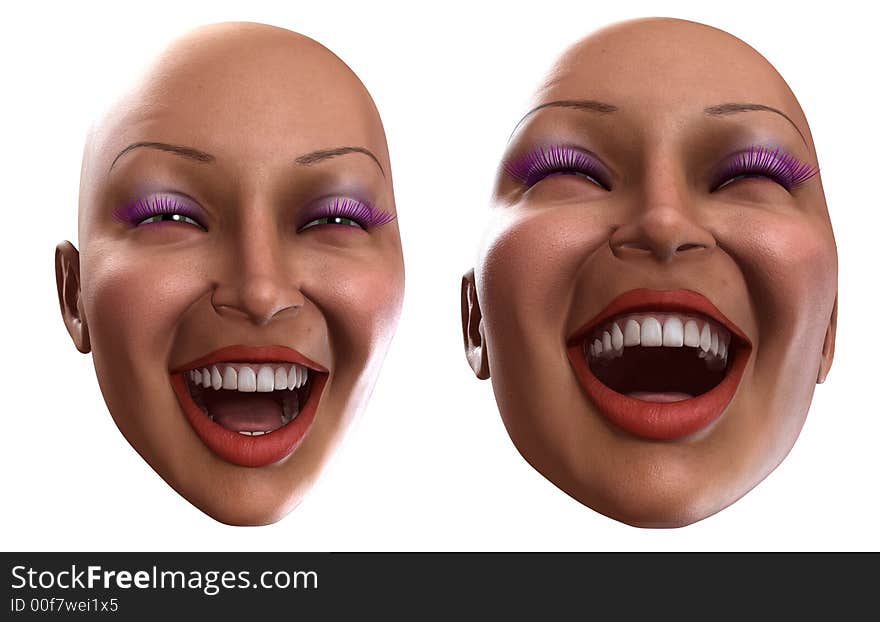 A set of female faces that are showing happy emotions. A set of female faces that are showing happy emotions