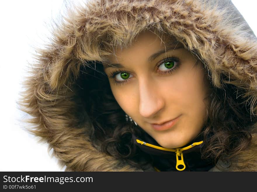 Young photo on white background woman. Young photo on white background woman