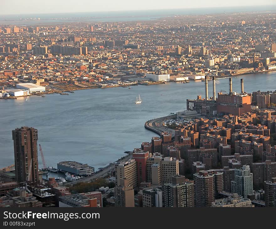 View from highest point of Empire State building on Manhattan and river. View from highest point of Empire State building on Manhattan and river