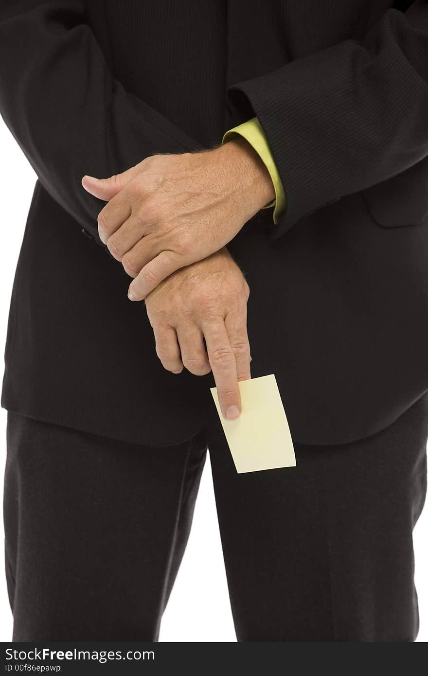 Businessman holds a note