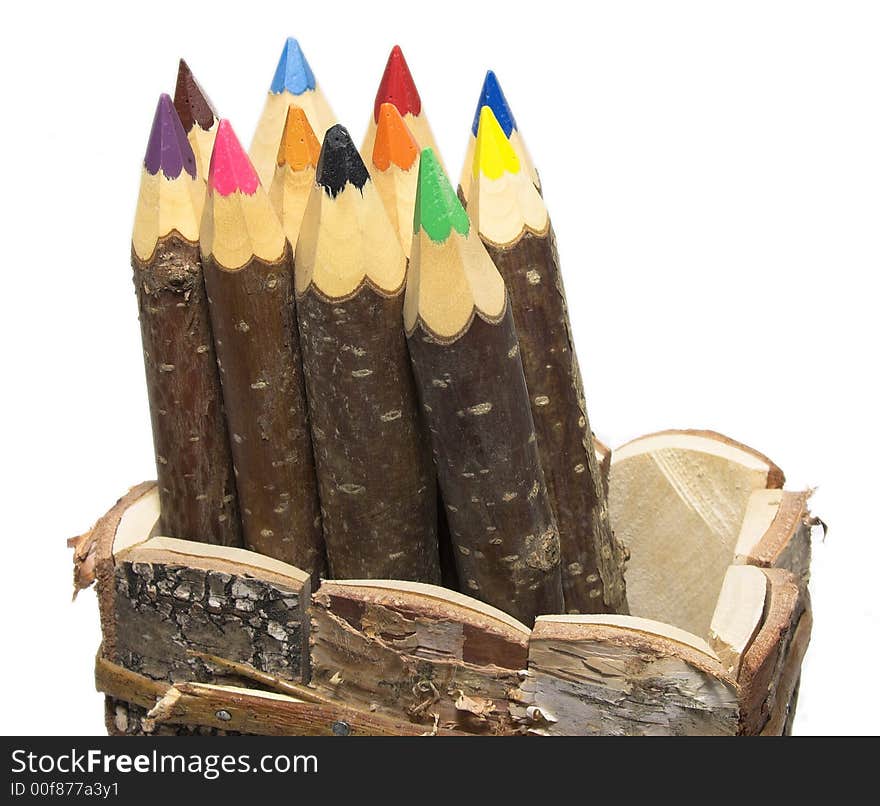 Thick colored pencils against isolated on white background