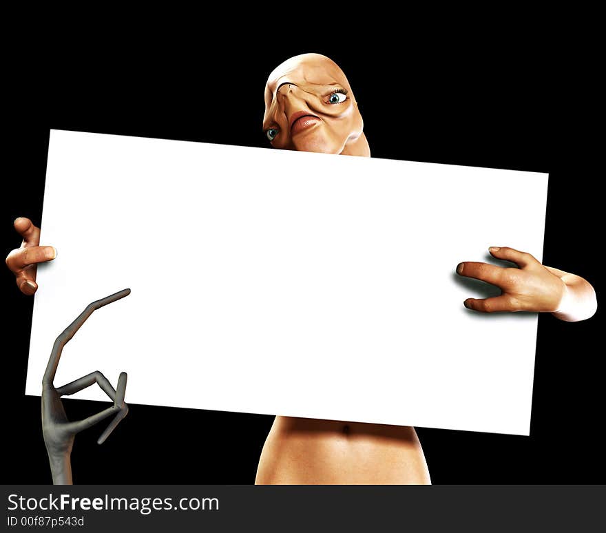 An image of an alien that is holding a blank sign. An image of an alien that is holding a blank sign.