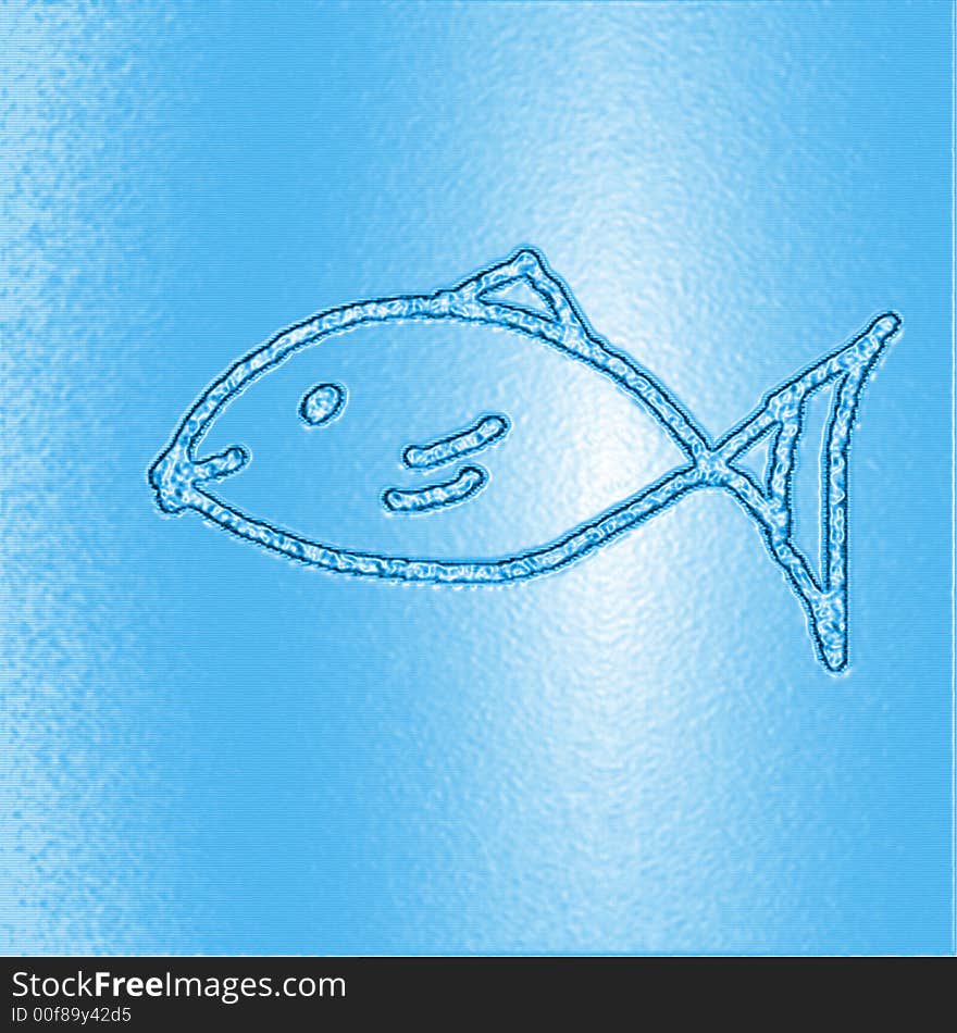 The universal fish sign engraved on blue icy background. The universal fish sign engraved on blue icy background.