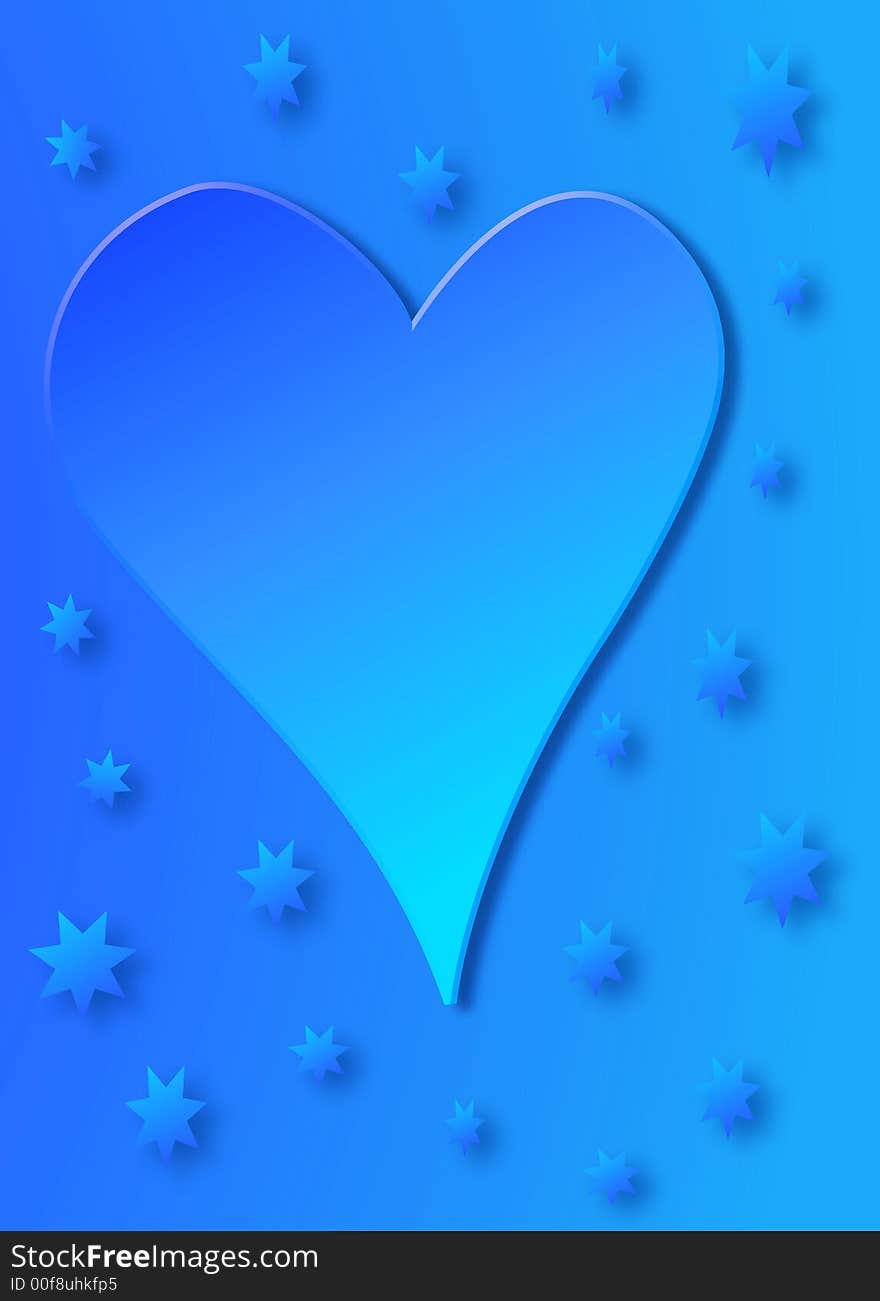 Illustration of a blue heart with small stars surrounding it, against a gradient blue  background. Illustration of a blue heart with small stars surrounding it, against a gradient blue  background.