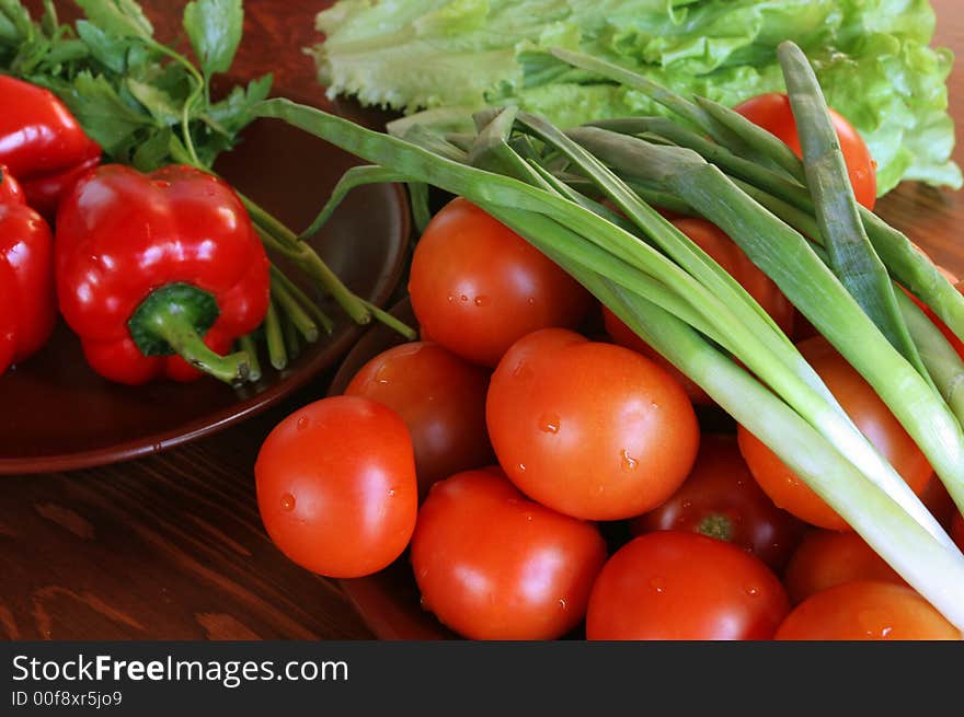 Fresh vegetables on wooden table