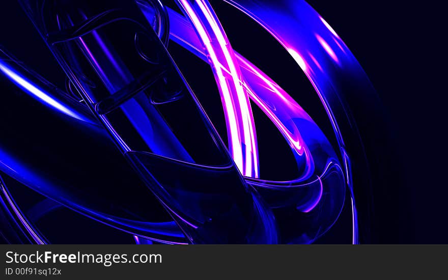 Glass rings- 3d render of glass-like curves entwined in a soft purple light