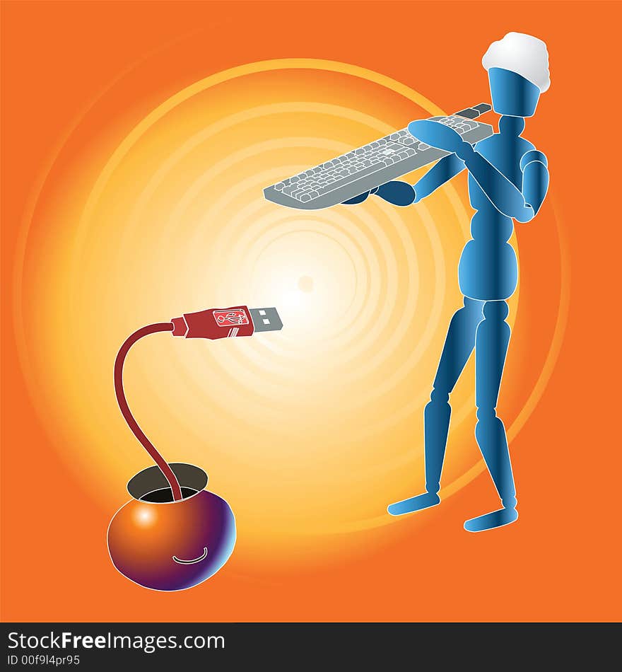 3d illustration of a computer user taming usb technology. 3d illustration of a computer user taming usb technology