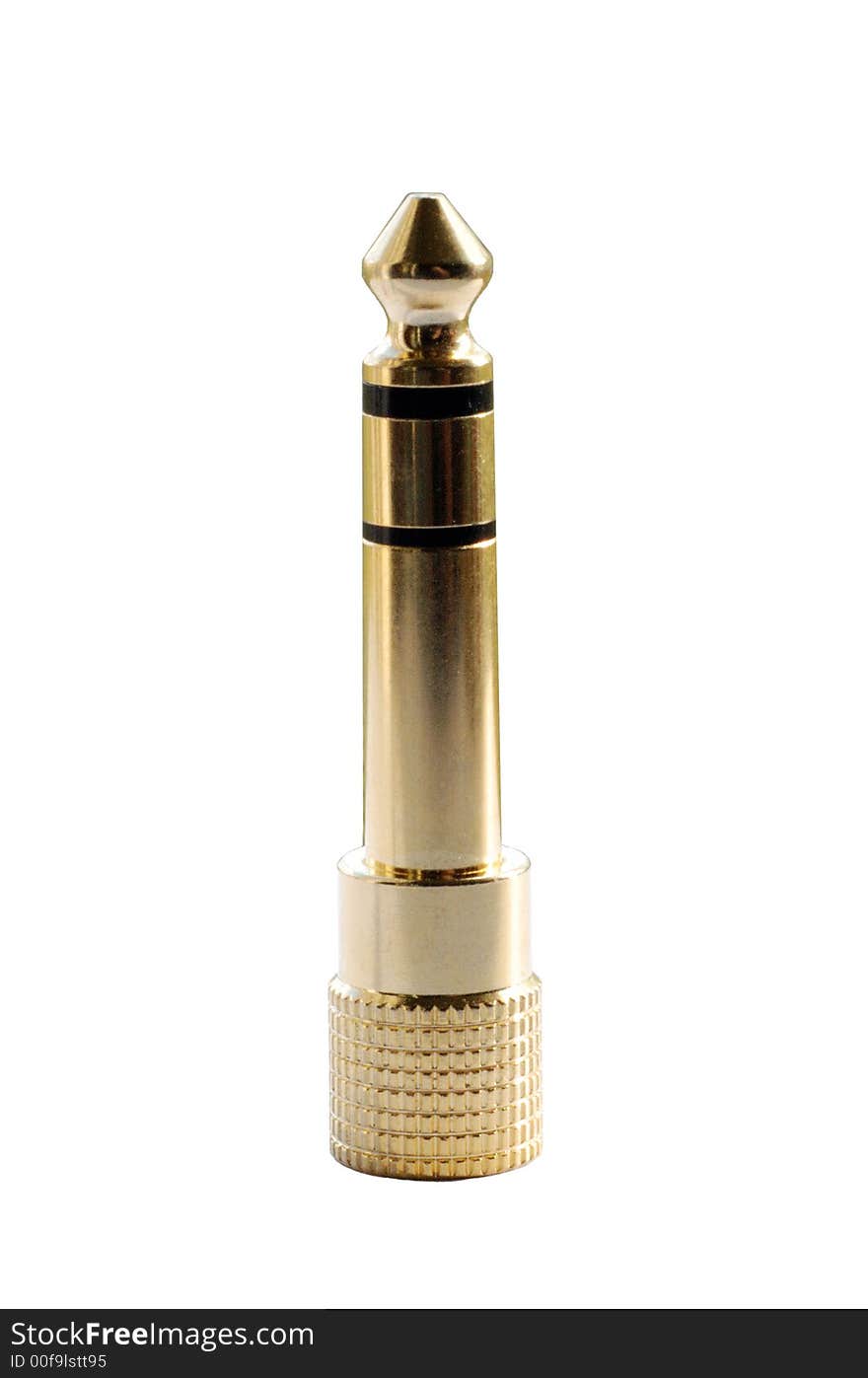 Gold-plated audio jack convertor 3.5mm to 6mm on white background