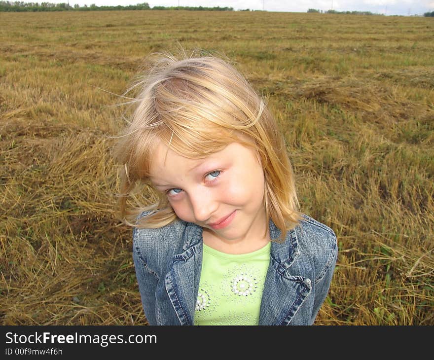 Field, girl, meadow, outdoors, grass, one, child, happiness,. Field, girl, meadow, outdoors, grass, one, child, happiness,