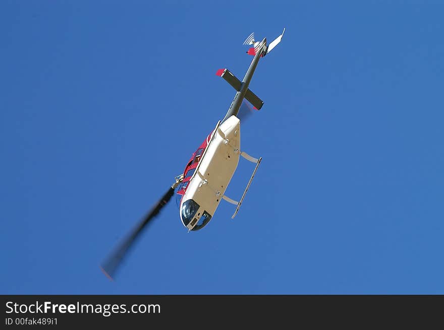 Photo of a helicopter from below