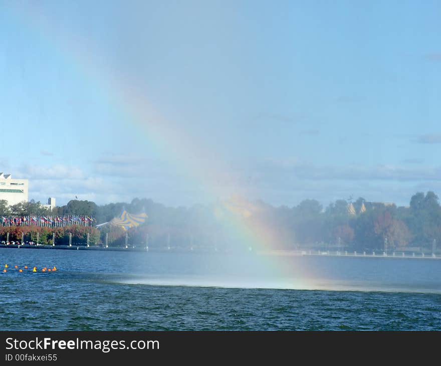 Water fountain and rainbow effect