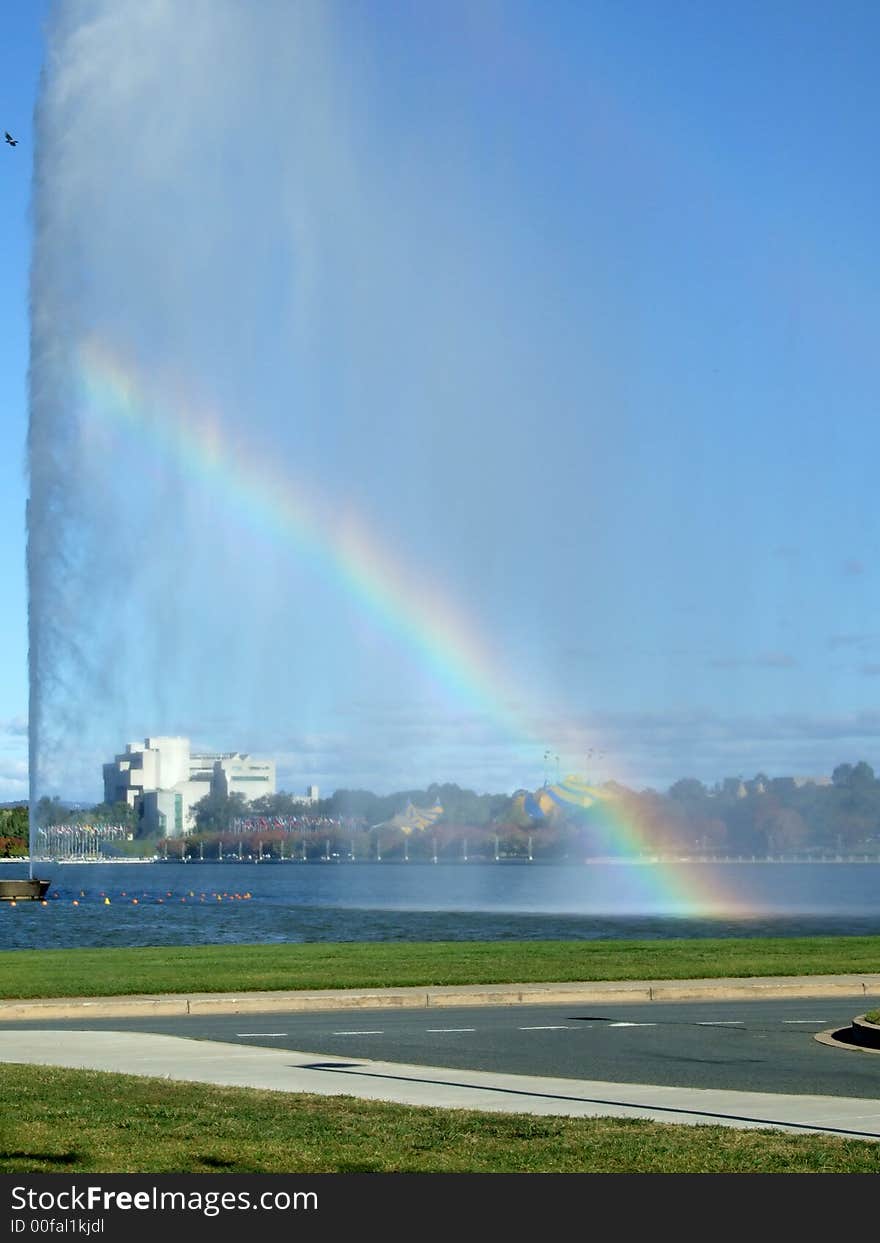 Water fountain and rainbow effect