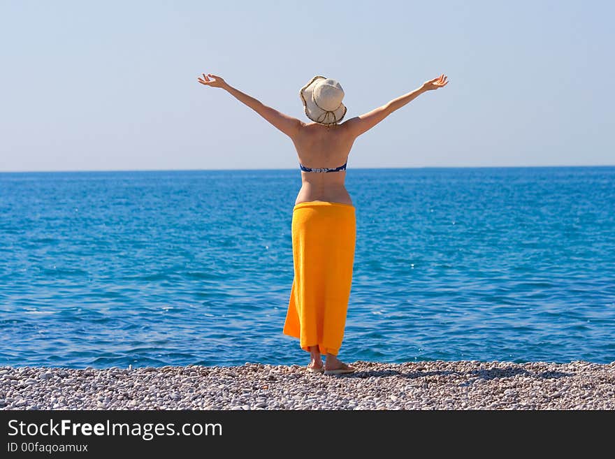 A Woman on a Sea Shore Reaching Out