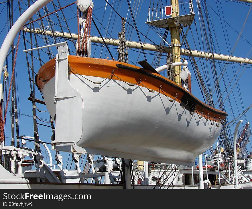 Lifeboat suspended on the ship in Gdynia (Poland)