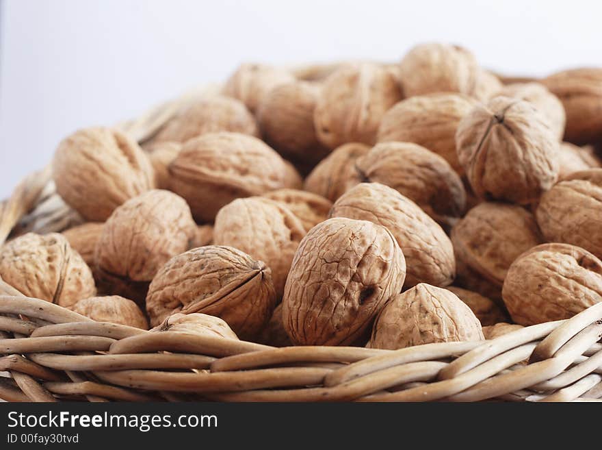 Many walnuts on the basket