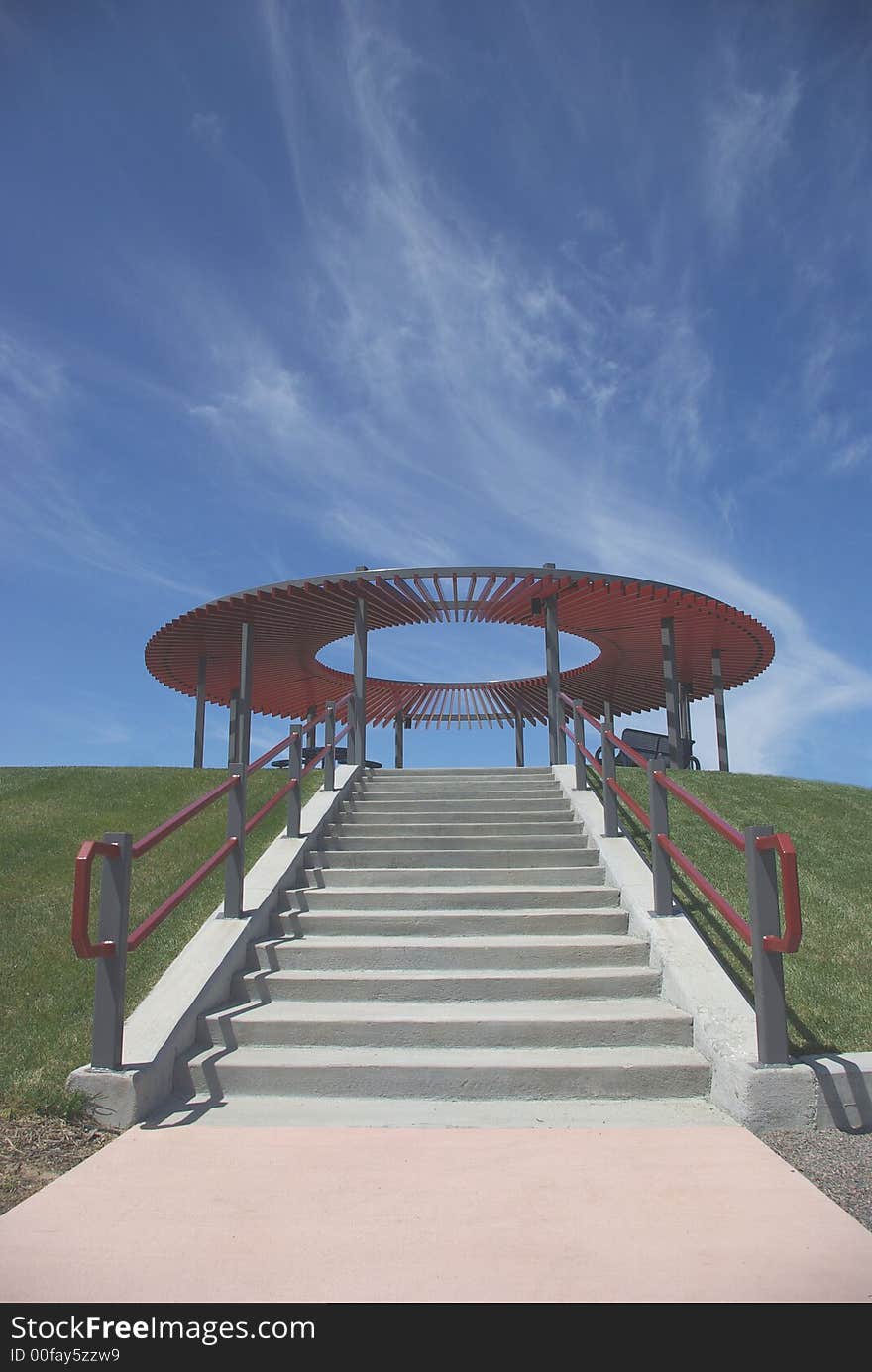 Stairs going up to a playground, big sky. Stairs going up to a playground, big sky