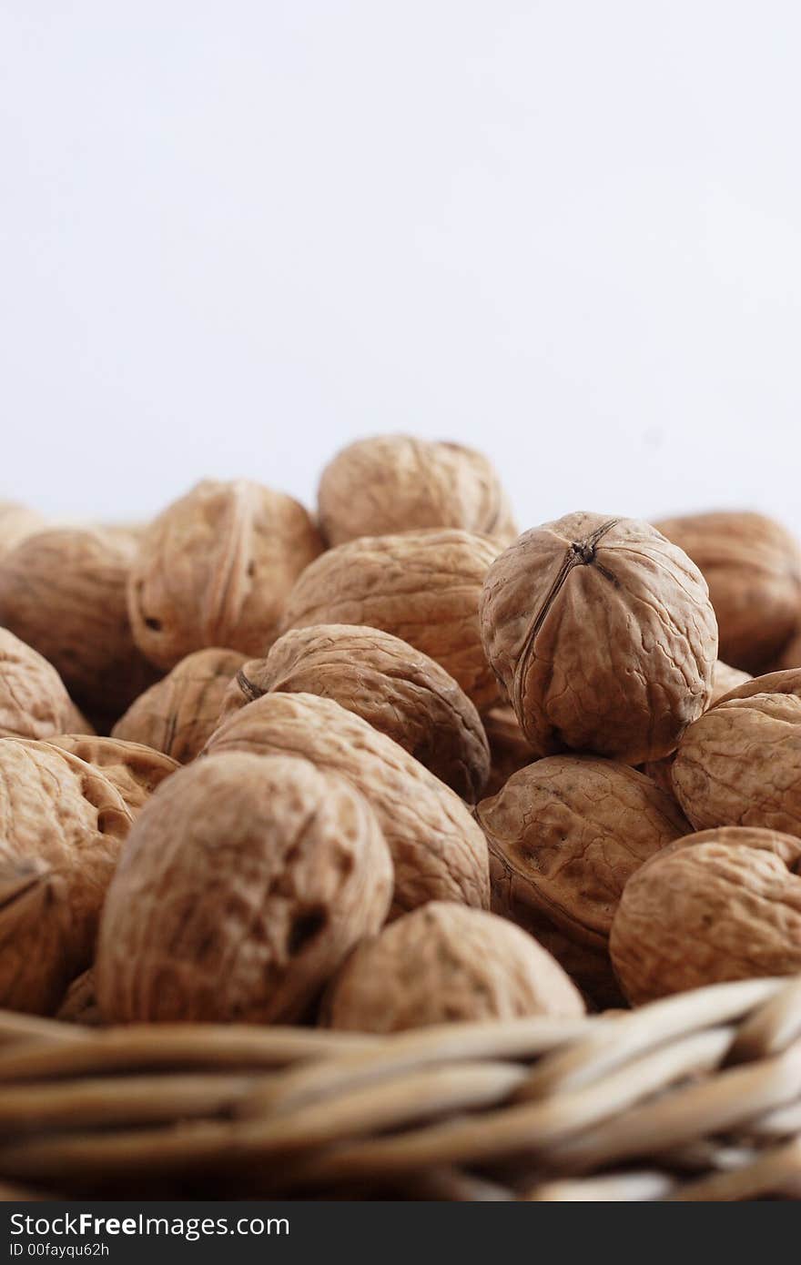 Many walnuts on the basket