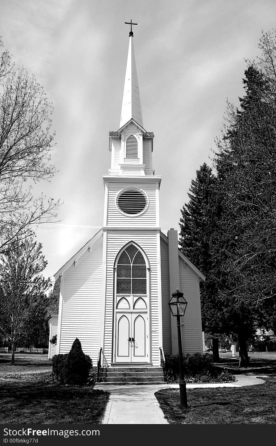 Small cute white church in Carson City, Nevada with steeple. Small cute white church in Carson City, Nevada with steeple