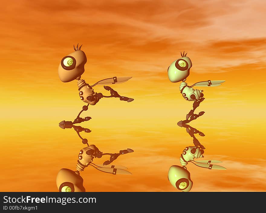 3d render of robot birds