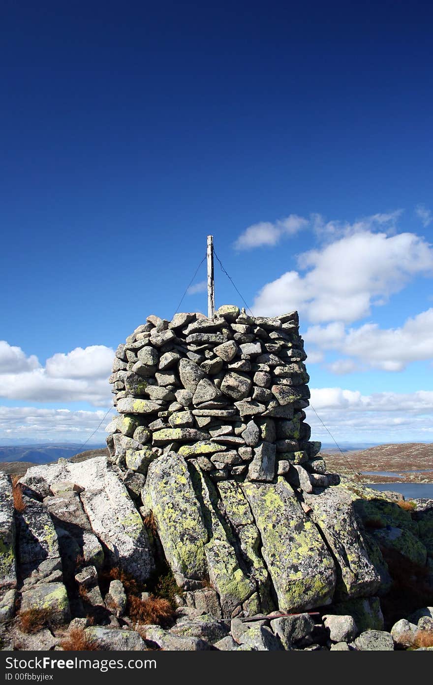 This is a marker on top of the highest mountain, 1284 meters above sealevel, in Skarsdalen, Norway