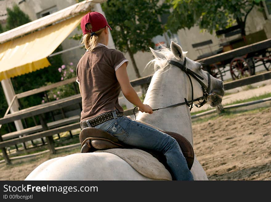 A cute girl and a horse