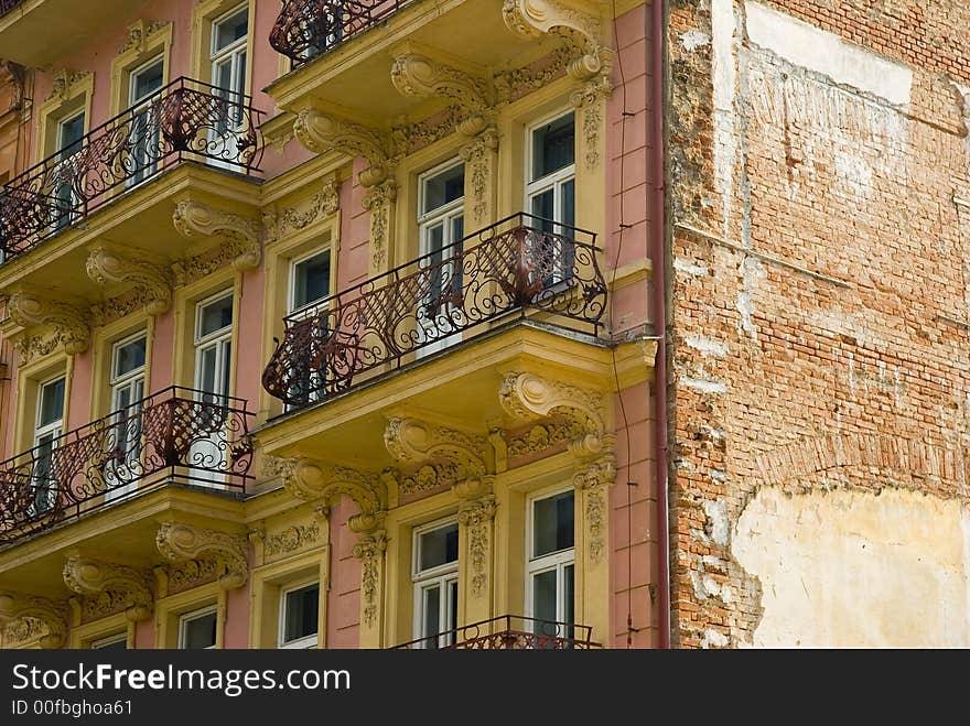 Image of old building with balconies.