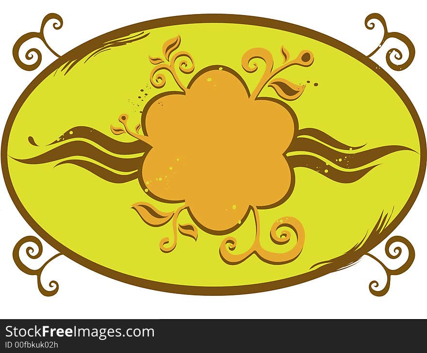 Vector oval frame with flower and leaves