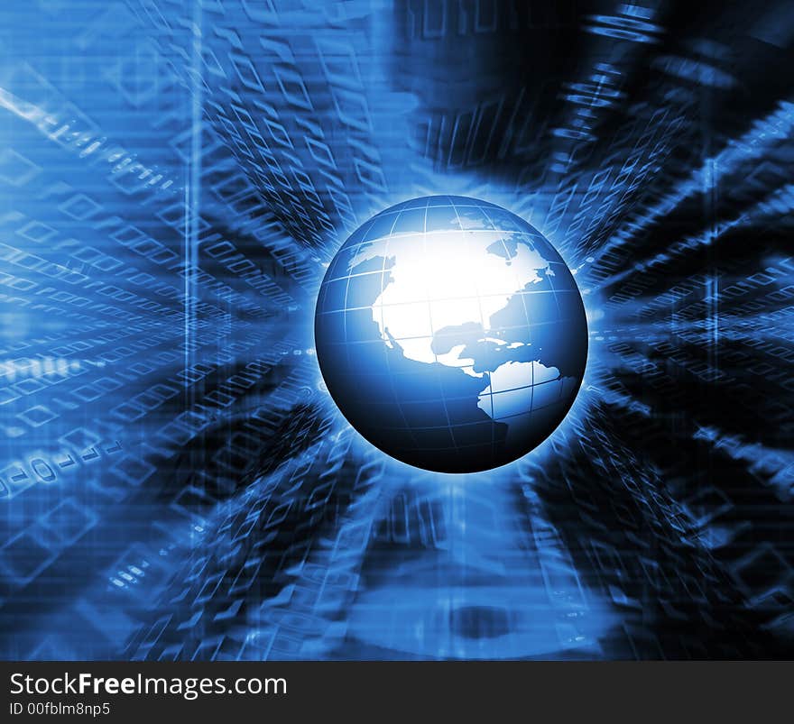 Globe on abstract binary code background. Globe on abstract binary code background