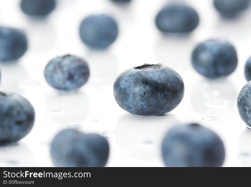 Blueberries on Wet Surface