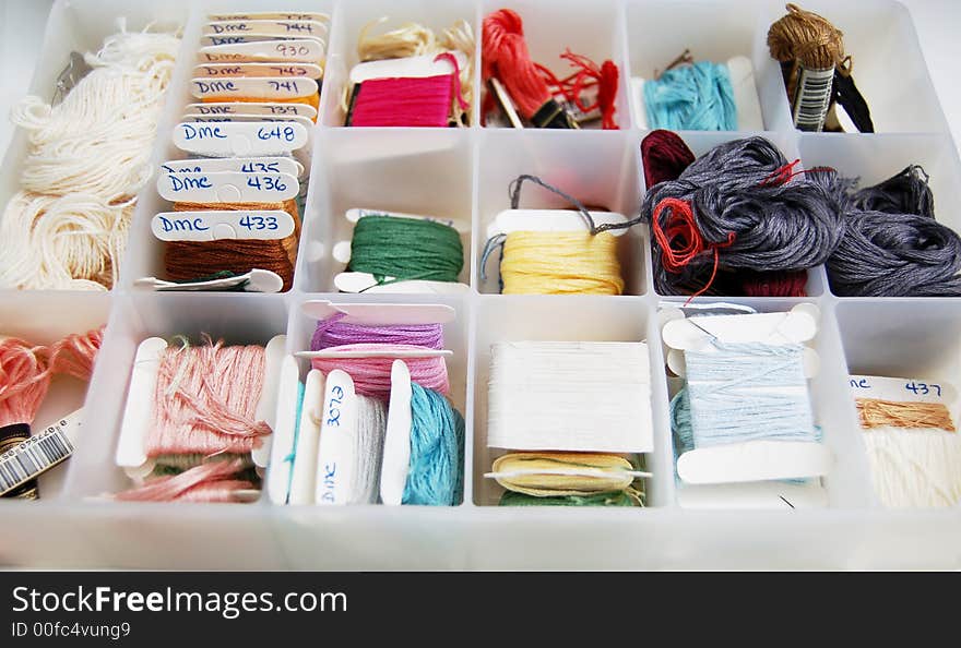 Sewing box with material.