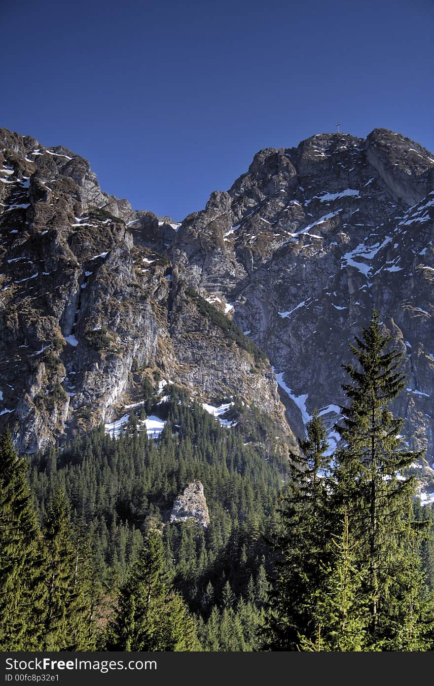 Mountain landscape - forest in foreground and mount giewont in background. Mountain landscape - forest in foreground and mount giewont in background