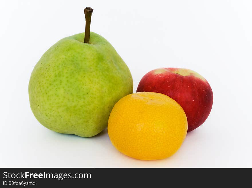 Apple, pears and tangerine isolated on white background. Apple, pears and tangerine isolated on white background