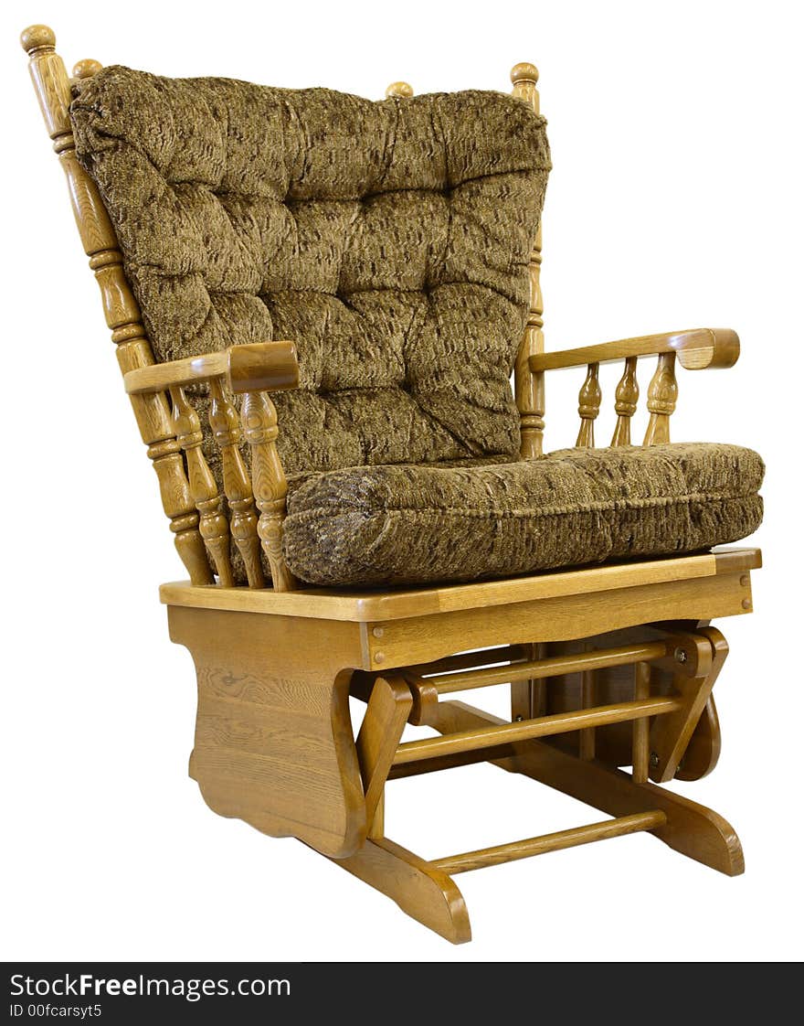 Country Oak Glide Rocking Chair in Brown Tweed Fabric