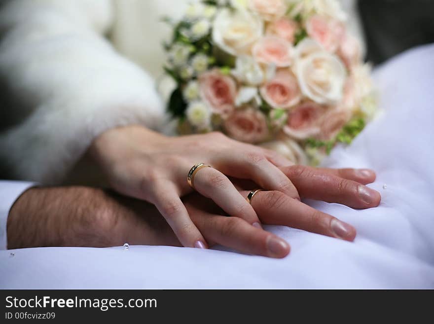 The groom keep the bride for hands. The groom keep the bride for hands